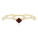 Vintage Looking Princess Cut Garnet 3 Piece Wedding Ring Set