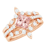 1.75 CT Princess Cut Morganite and Moissanite Trio Wedding Ring Set
