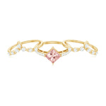 1.75 CT Princess Cut Morganite and Moissanite Trio Wedding Ring Set