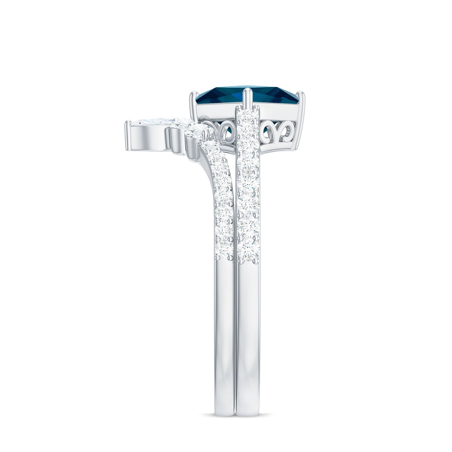 6mm Princess Cut London Blue Topaz and Diamond Wedding Ring Set