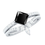 5mm Princess Cut Black Onyx Designer Wedding Rings Set with Moissanite