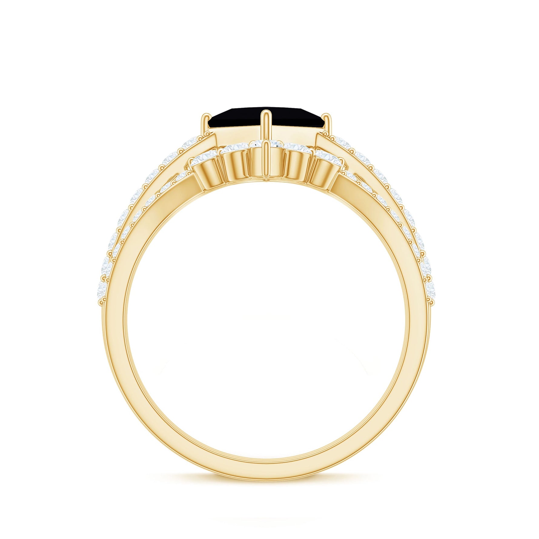 5mm Princess Cut Black Onyx Designer Wedding Rings Set with Moissanite