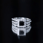 Princess Cut Black Onyx and Moissanite Trio Wedding Ring Set