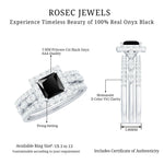 Princess Cut Black Onyx and Moissanite Trio Wedding Ring Set