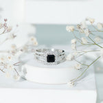 Princess Cut Black Onyx and Moissanite Trio Wedding Ring Set