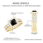 Princess Cut Black Onyx and Moissanite Trio Wedding Ring Set