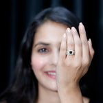 Princess Cut Black Onyx and Moissanite Trio Wedding Ring Set