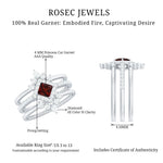 Natural Garnet Diamond 3 Piece Bridal Ring Set