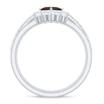 Natural Garnet Diamond 3 Piece Bridal Ring Set