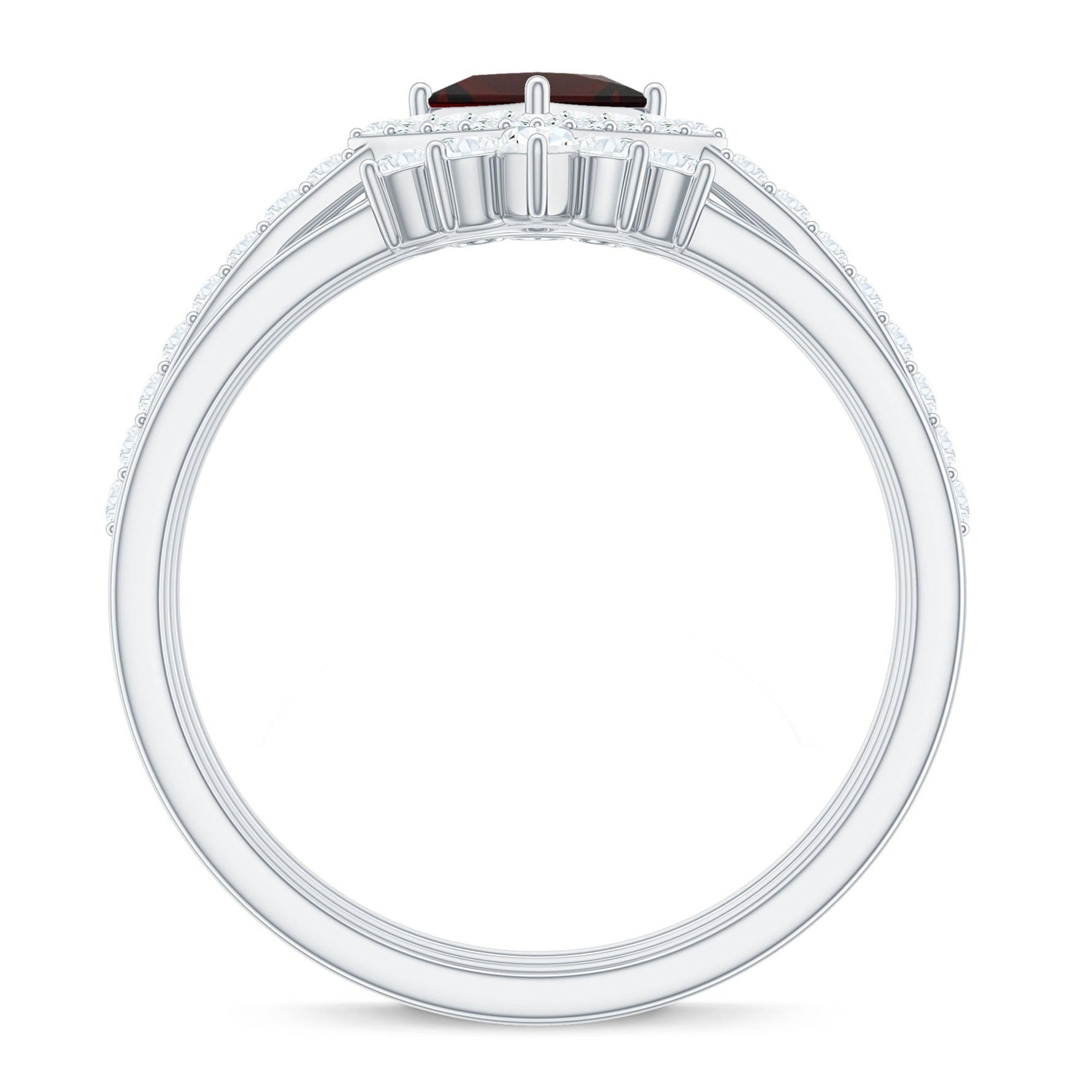 Natural Garnet Diamond 3 Piece Bridal Ring Set