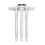 Natural Garnet Diamond 3 Piece Bridal Ring Set