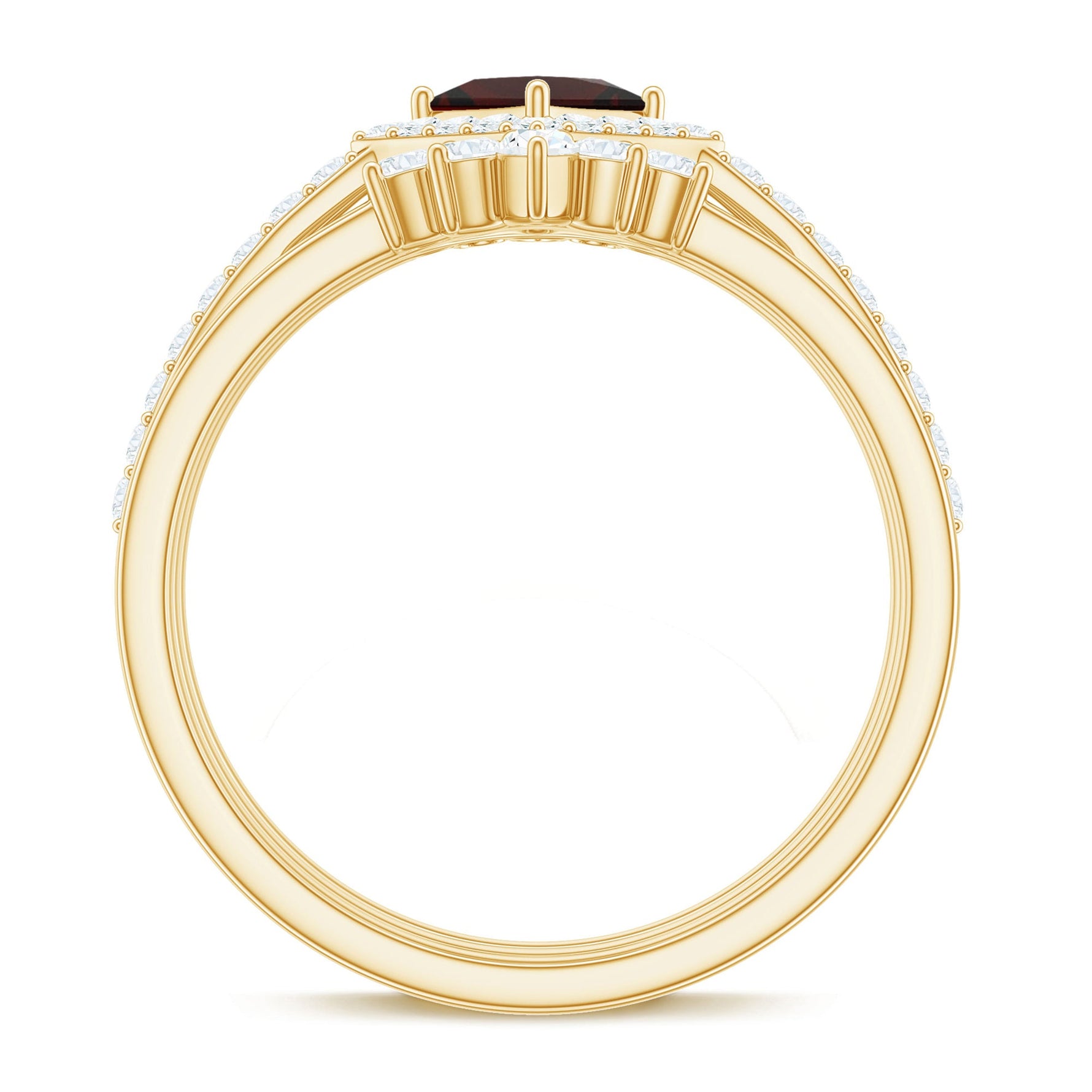 Natural Garnet Diamond 3 Piece Bridal Ring Set