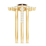 Natural Garnet Diamond 3 Piece Bridal Ring Set