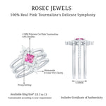 Real Pink tourmaline and Moissanite Trio Wedding Ring Set