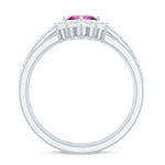 Real Pink tourmaline and Moissanite Trio Wedding Ring Set