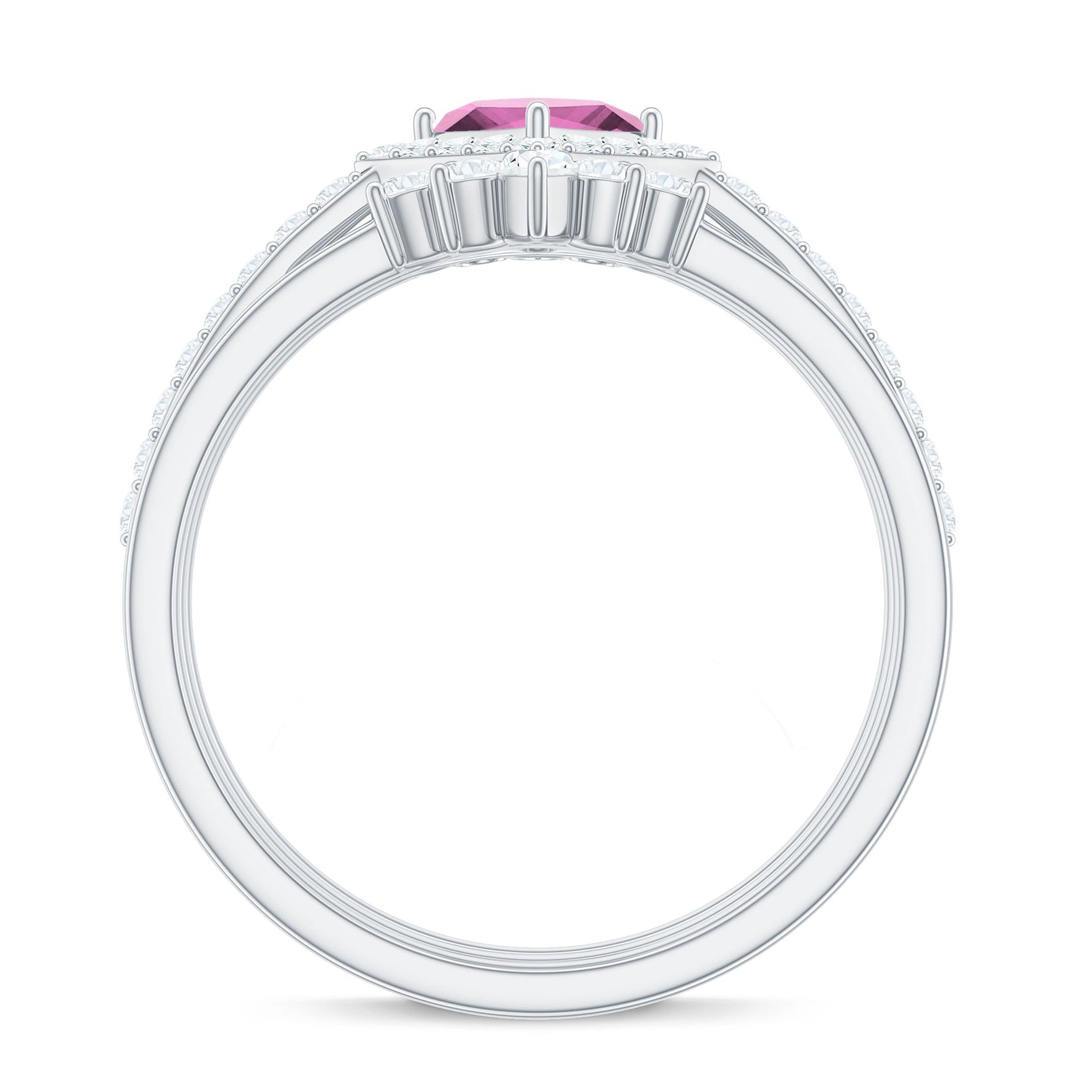 Real Pink tourmaline and Moissanite Trio Wedding Ring Set