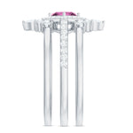 Real Pink tourmaline and Moissanite Trio Wedding Ring Set