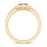 Real Pink tourmaline and Moissanite Trio Wedding Ring Set