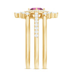 Real Pink tourmaline and Moissanite Trio Wedding Ring Set