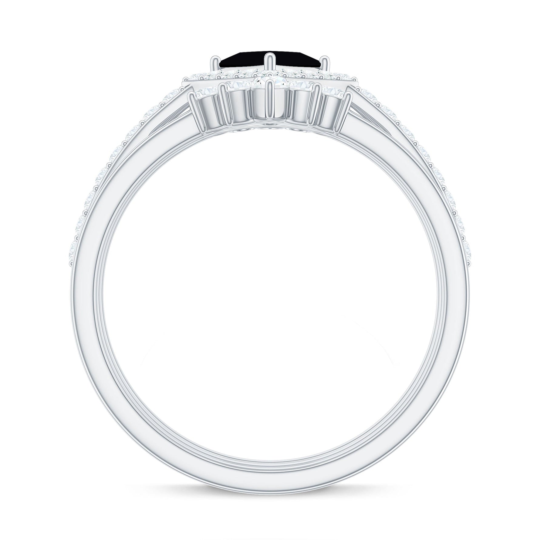 Certified 5mm Princess Cut Black Onyx Wedding Rings Set with Moissanite Band