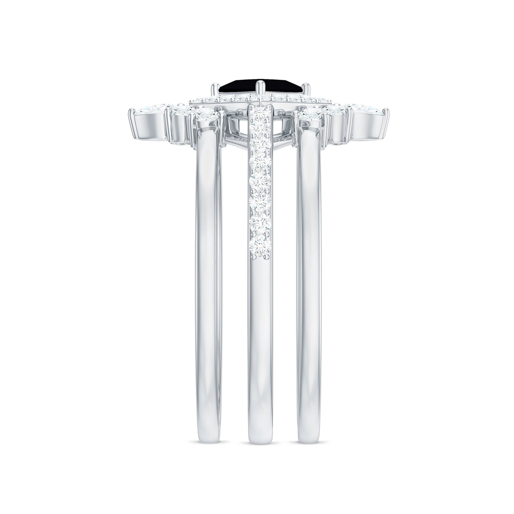 Certified 5mm Princess Cut Black Onyx Wedding Rings Set with Moissanite Band