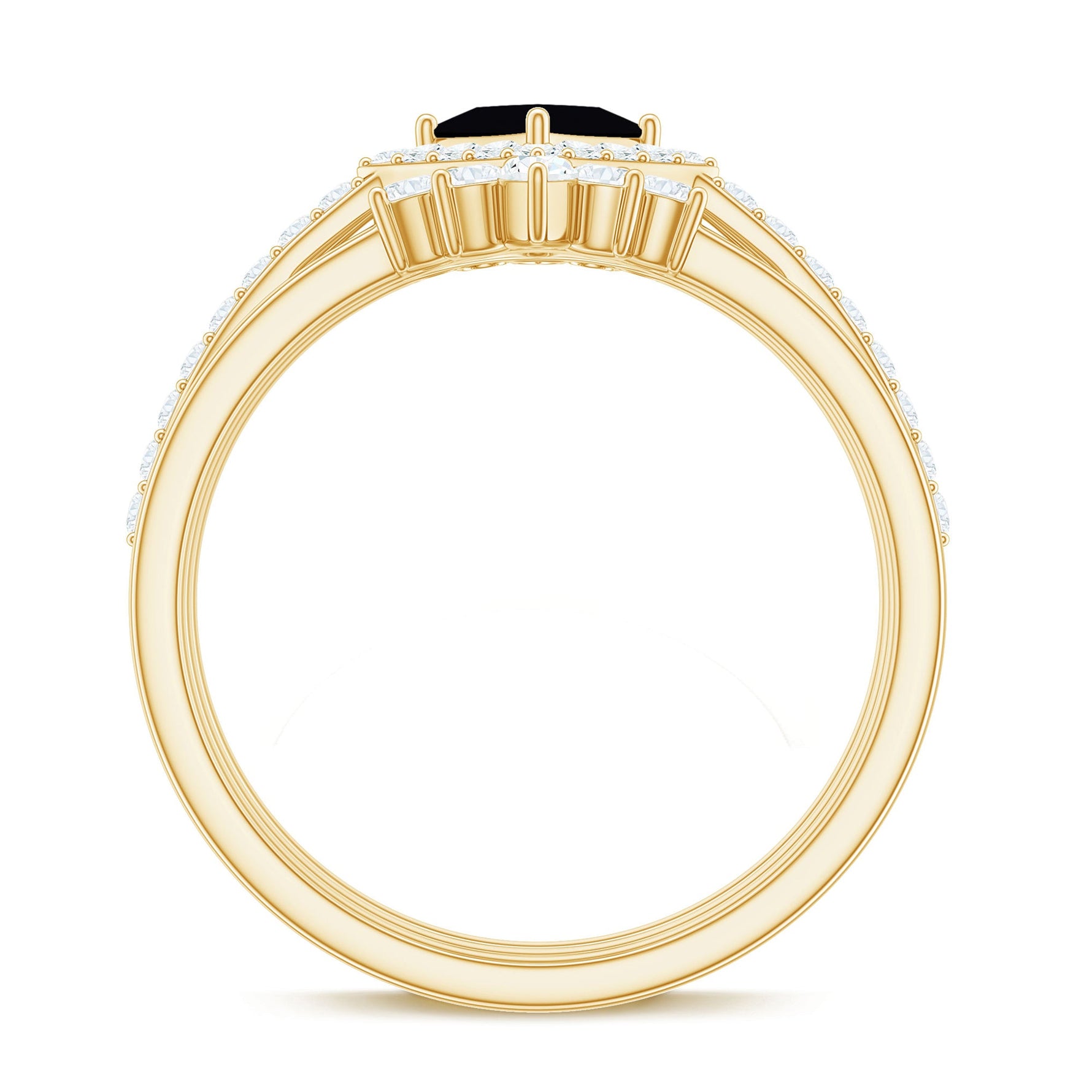 Certified 5mm Princess Cut Black Onyx Wedding Rings Set with Moissanite Band