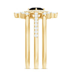 Certified 5mm Princess Cut Black Onyx Wedding Rings Set with Moissanite Band