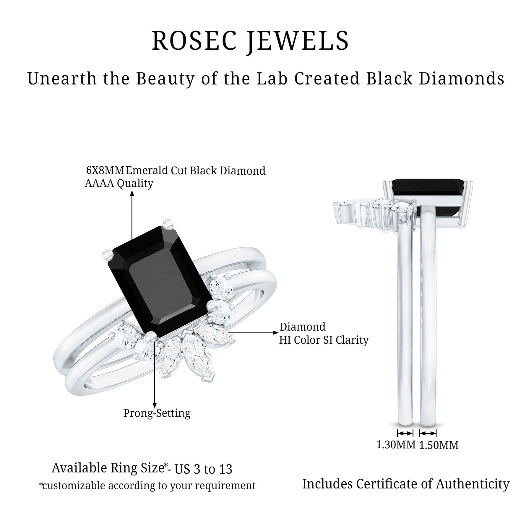 Lab Created Black Diamond Solitaire Wedding Ring Set with Diamond