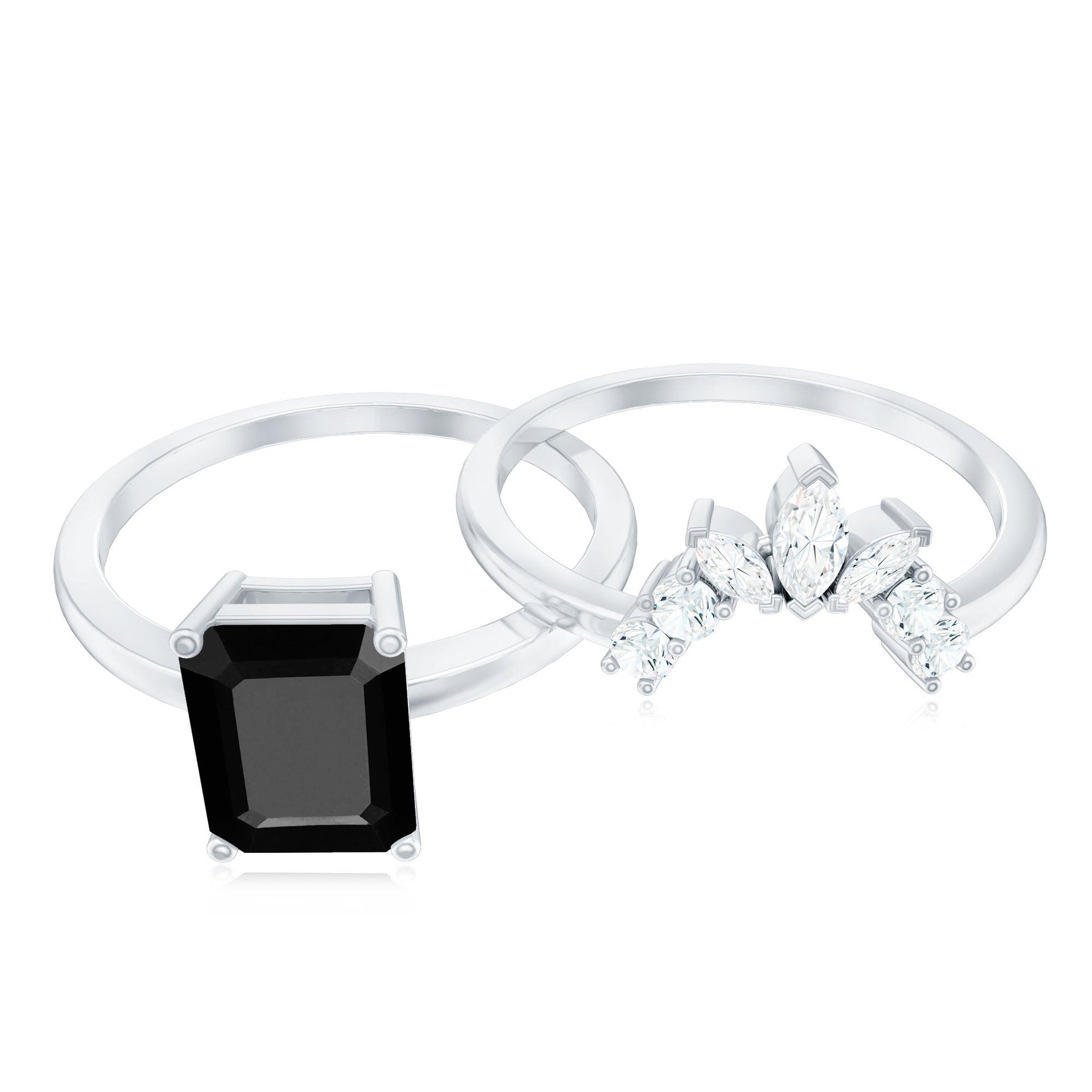 Lab Created Black Diamond Solitaire Wedding Ring Set with Diamond