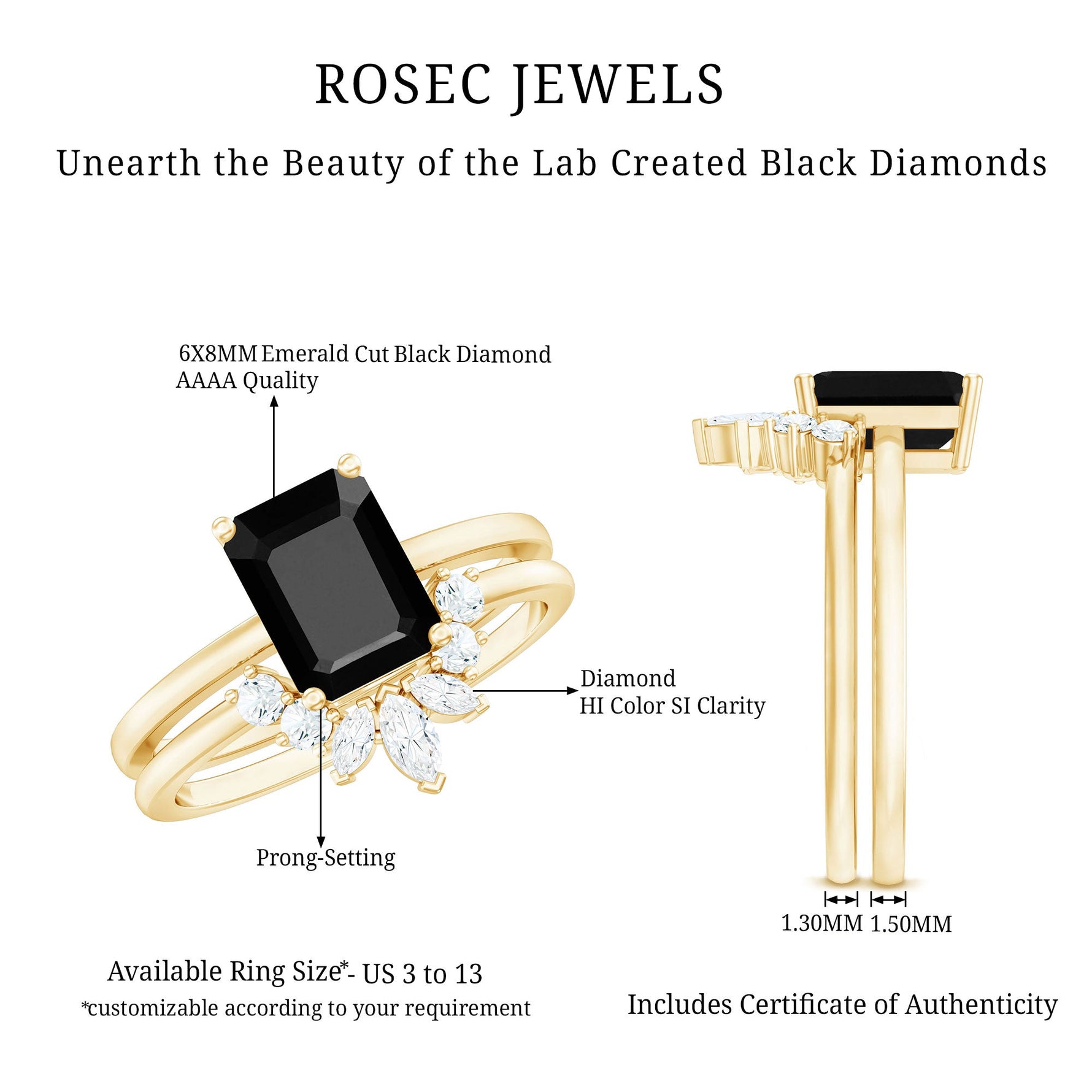 Lab Created Black Diamond Solitaire Wedding Ring Set with Diamond