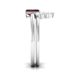 Genuine Garnet Diamond Emerald Cut Engagement Ring with Wedding Band