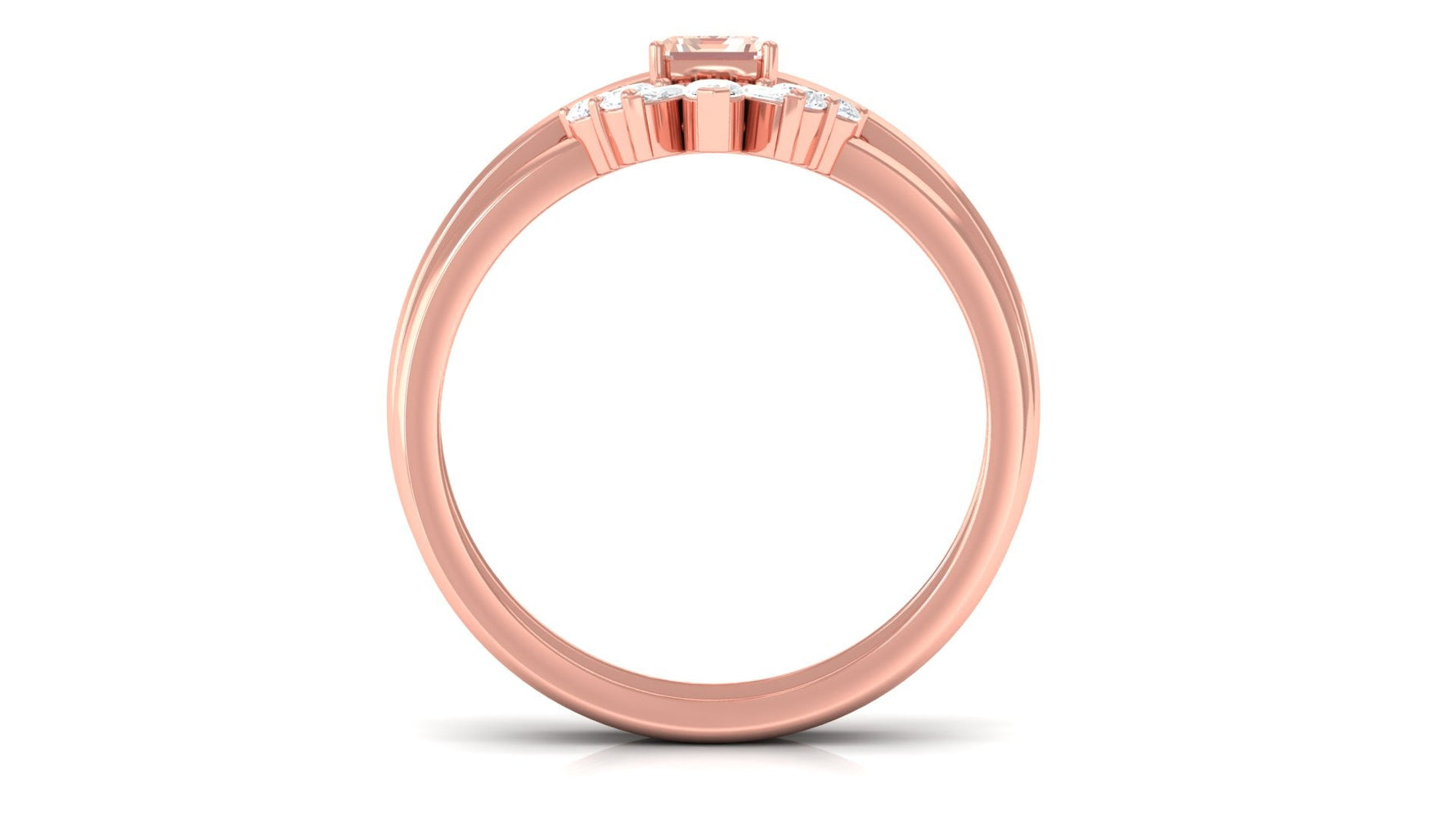 Emerald Cut Morganite Wedding Ring Set with Diamond