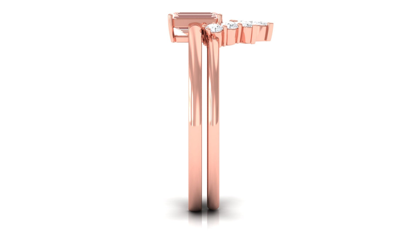 Emerald Cut Morganite Wedding Ring Set with Diamond