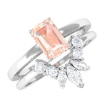 Emerald Cut Morganite Wedding Ring Set with Diamond