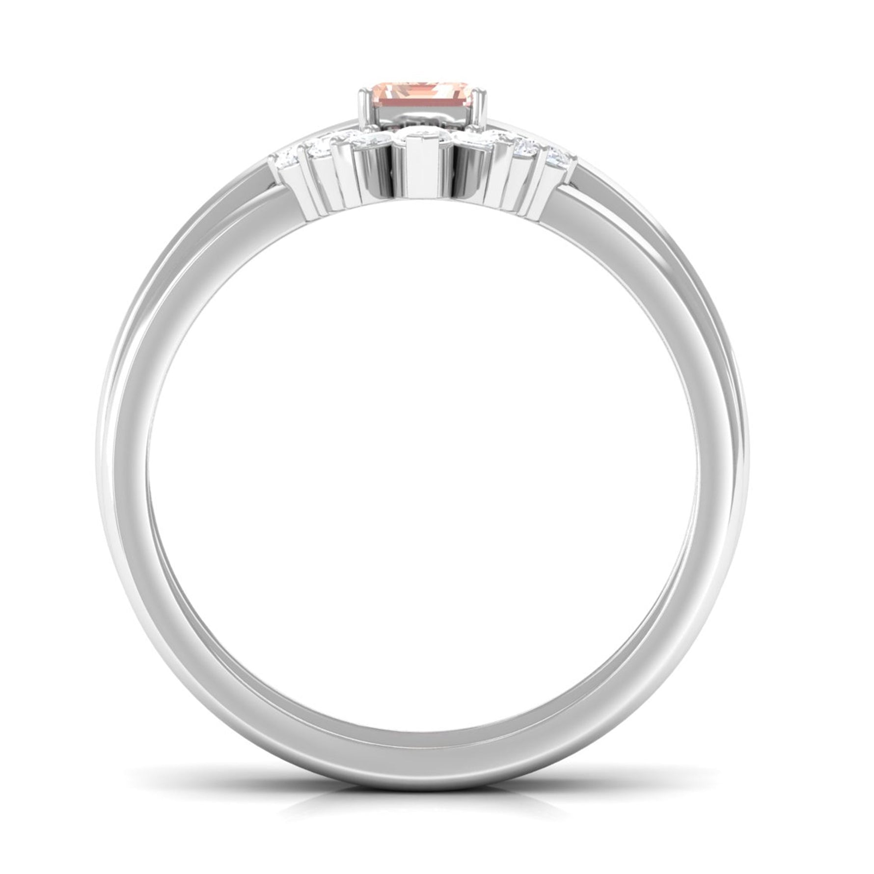 Emerald Cut Morganite Wedding Ring Set with Diamond