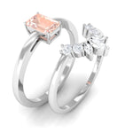 Emerald Cut Morganite Wedding Ring Set with Diamond