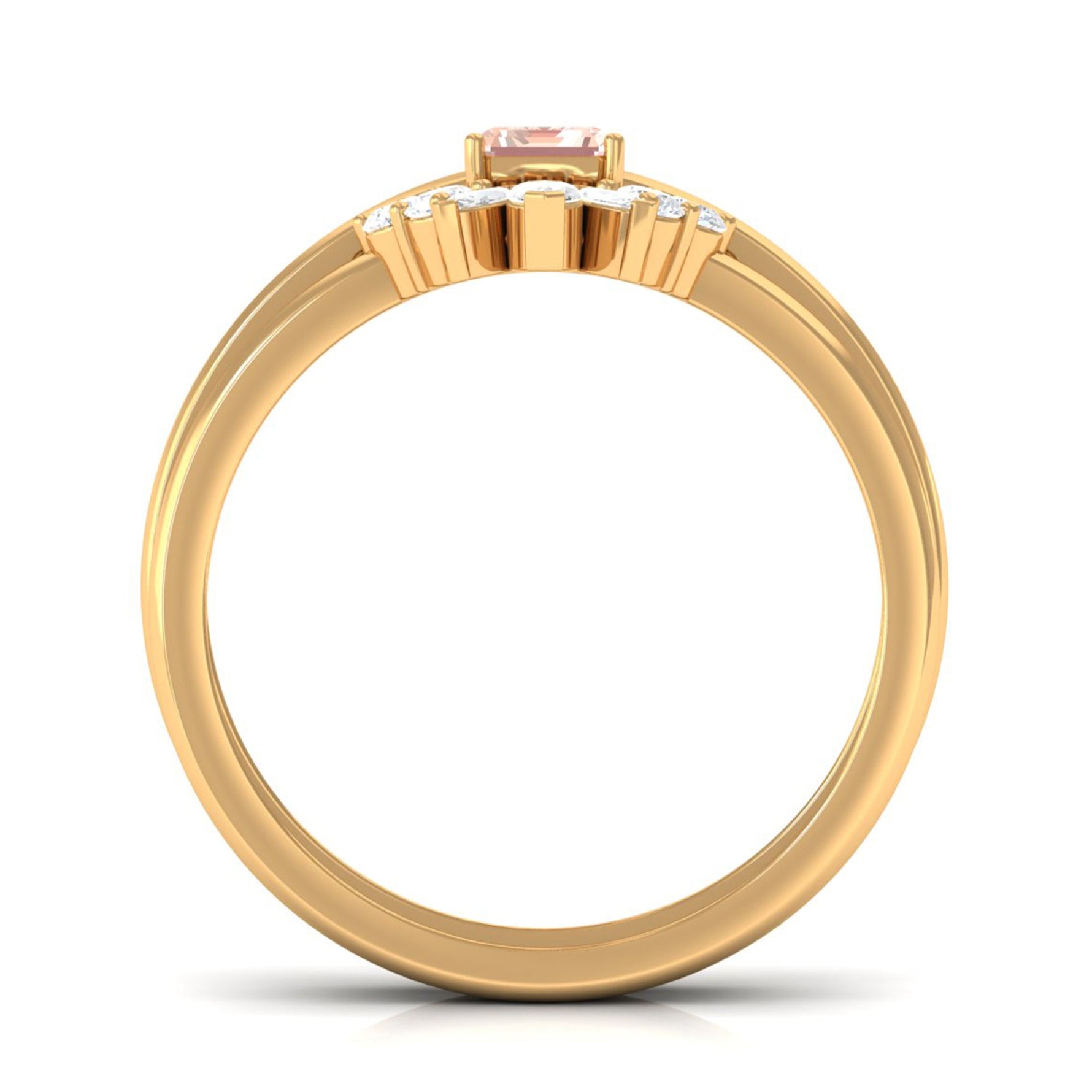 Emerald Cut Morganite Wedding Ring Set with Diamond