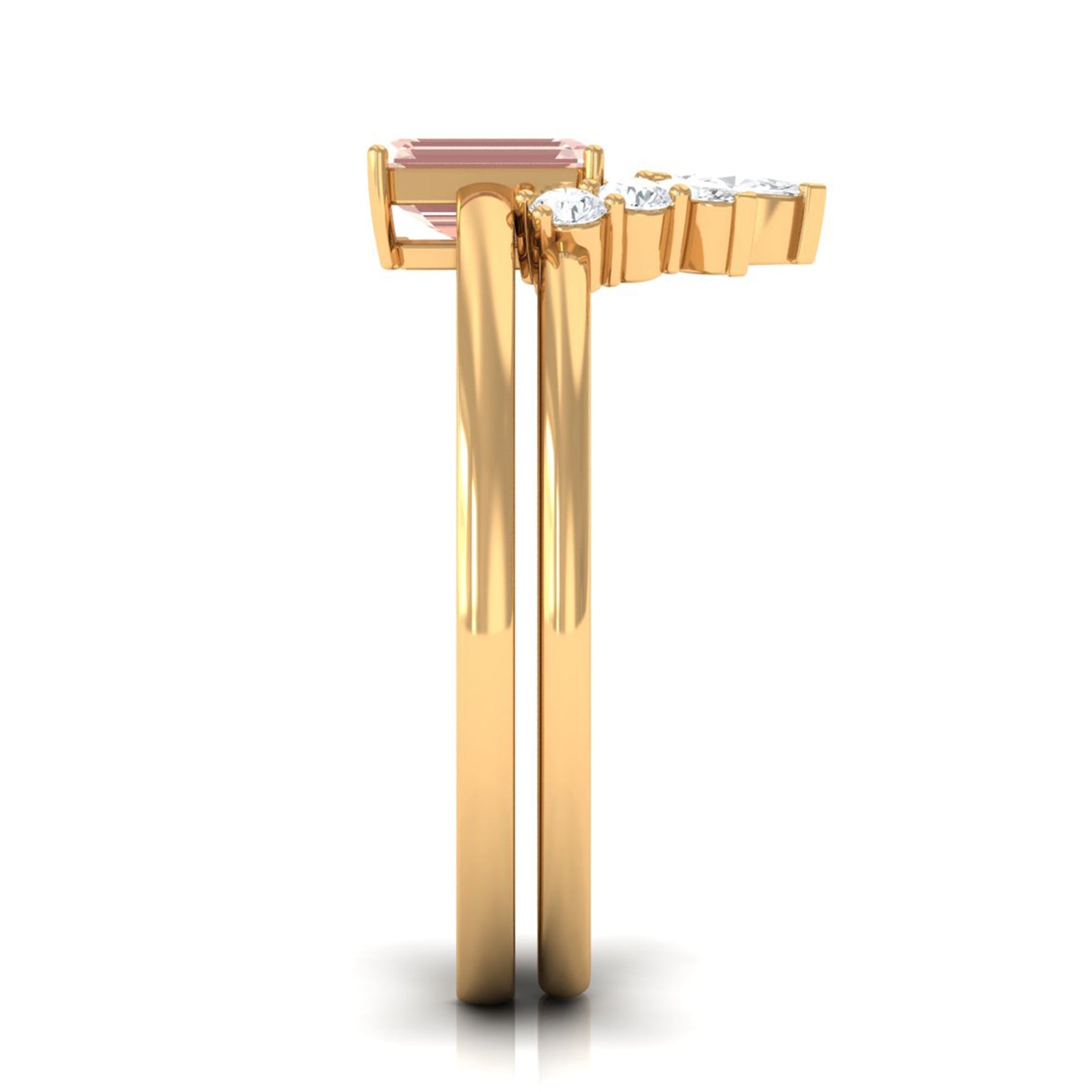 Emerald Cut Morganite Wedding Ring Set with Diamond