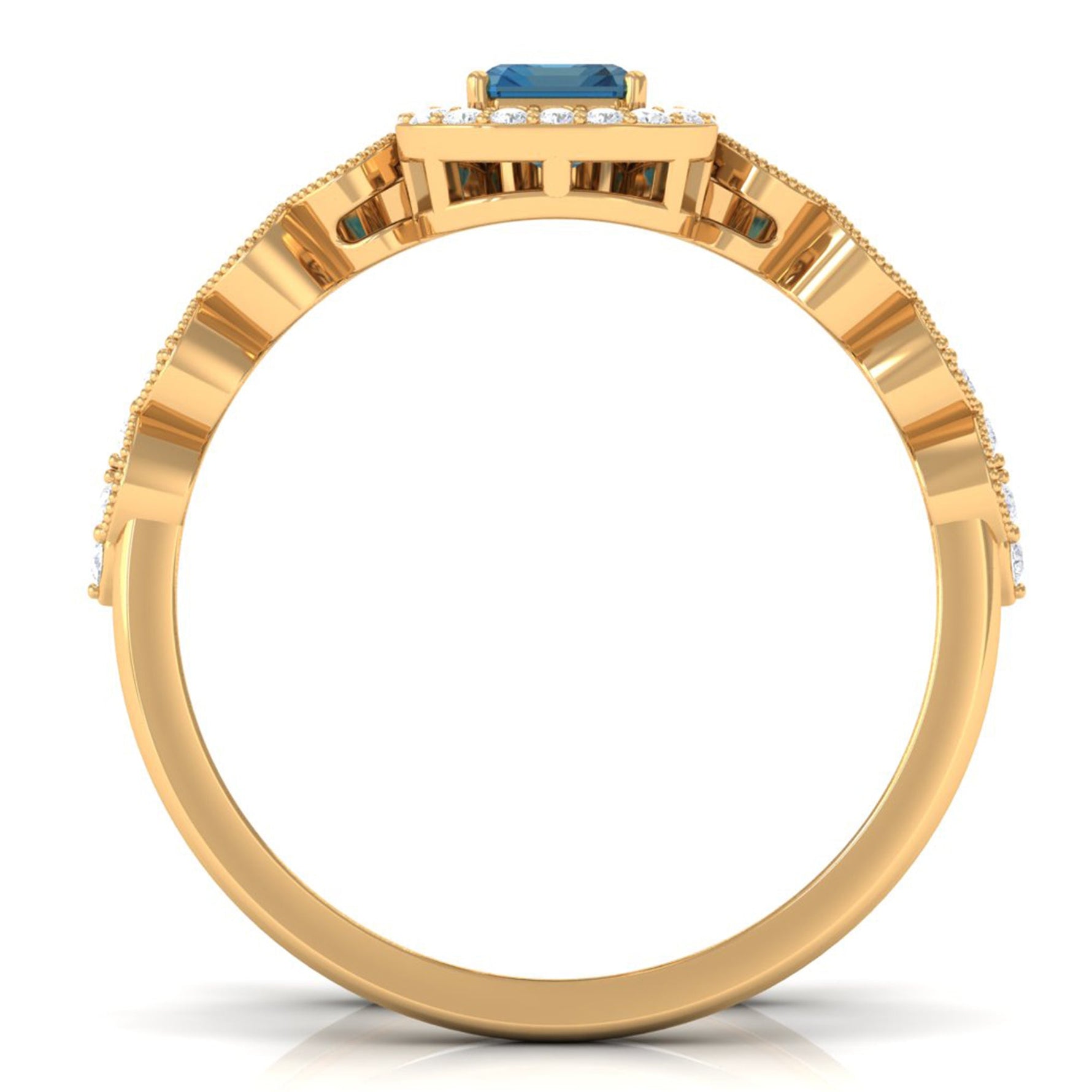 London Blue Topaz and Diamond Vintage Inspired Wedding Ring Set