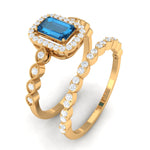 London Blue Topaz and Diamond Vintage Inspired Wedding Ring Set