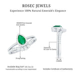 Natural Emerald Diamond Pear Shaped Engagement Wedding Ring Set of 2