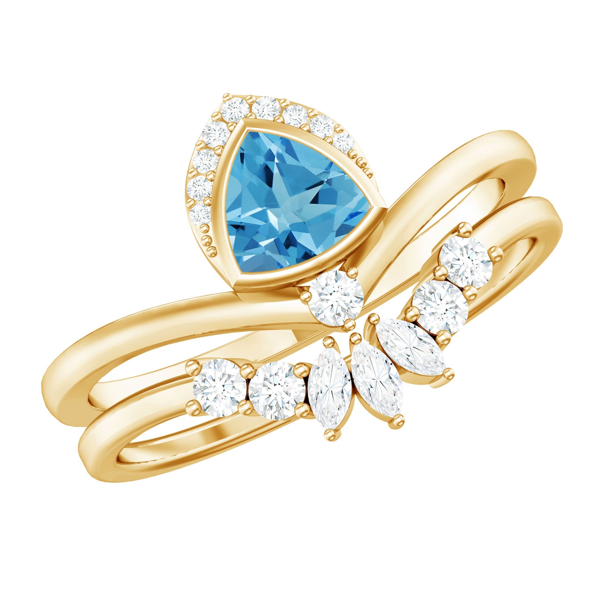 Real Swiss Blue Topaz Designer Engagement Ring With Enhancer