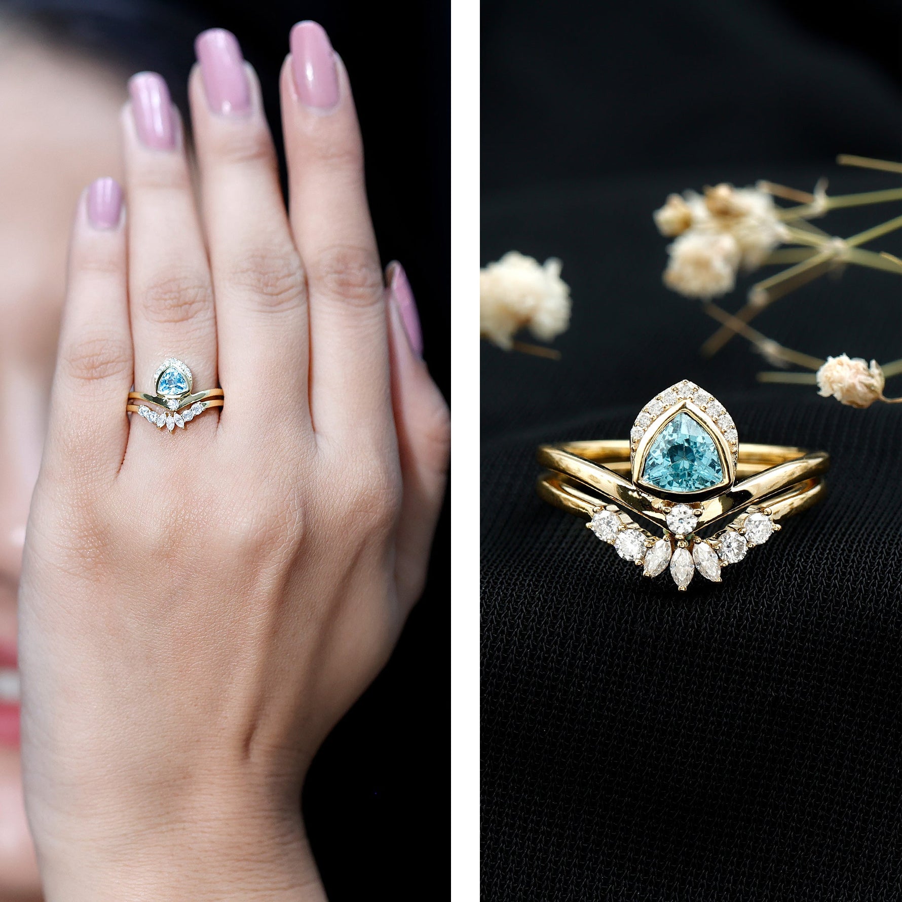 Real Swiss Blue Topaz Designer Engagement Ring With Enhancer