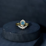 Real Swiss Blue Topaz Designer Engagement Ring With Enhancer