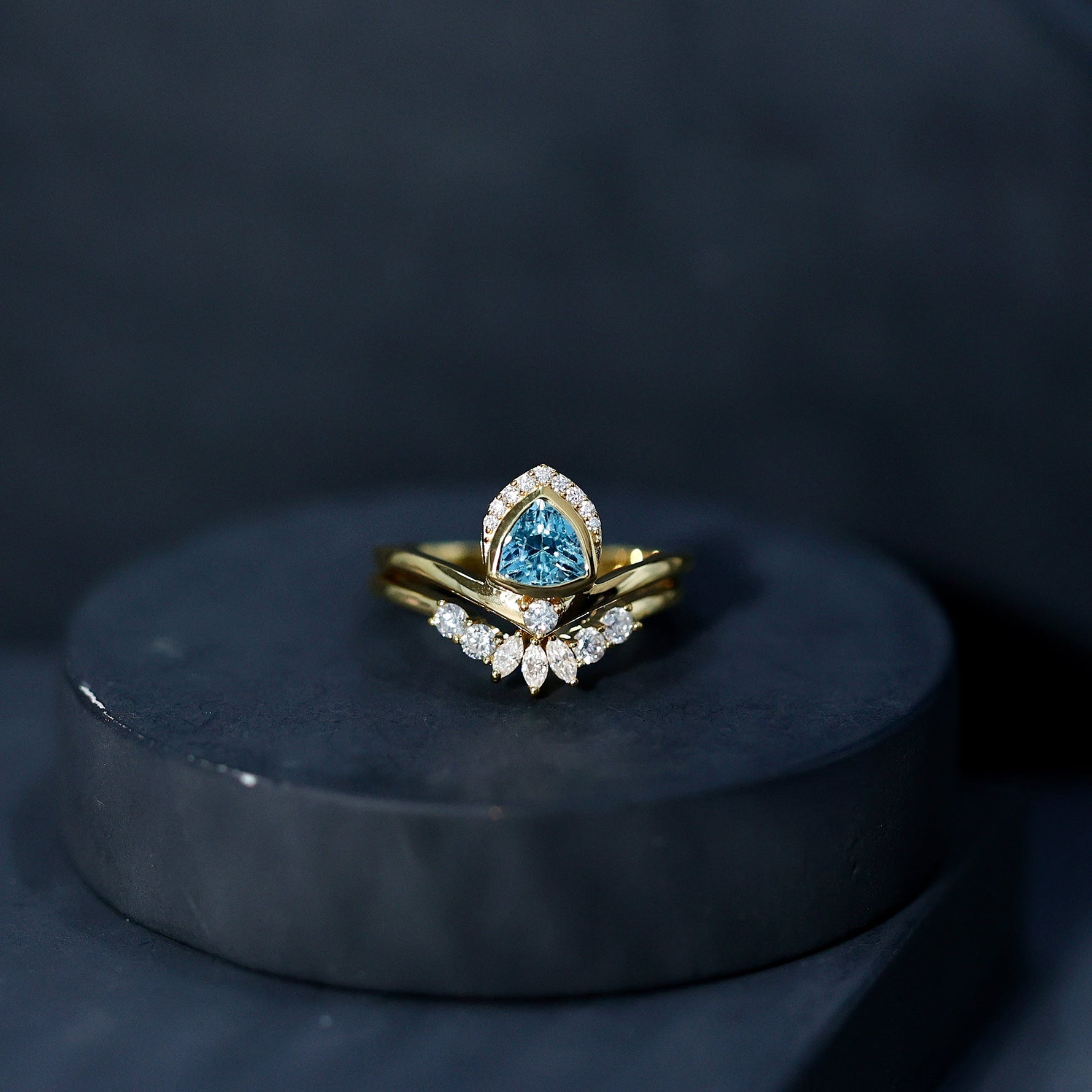 Real Swiss Blue Topaz Designer Engagement Ring With Enhancer