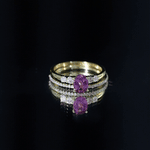 Genuine Rhodolite Oval Engagement Ring with Diamond Wedding Band