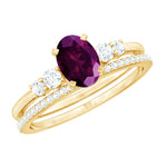 Genuine Rhodolite Oval Engagement Ring with Diamond Wedding Band