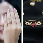 Genuine Rhodolite Oval Engagement Ring with Diamond Wedding Band