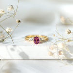 Genuine Rhodolite Oval Engagement Ring with Diamond Wedding Band