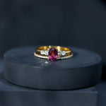 Genuine Rhodolite Oval Engagement Ring with Diamond Wedding Band